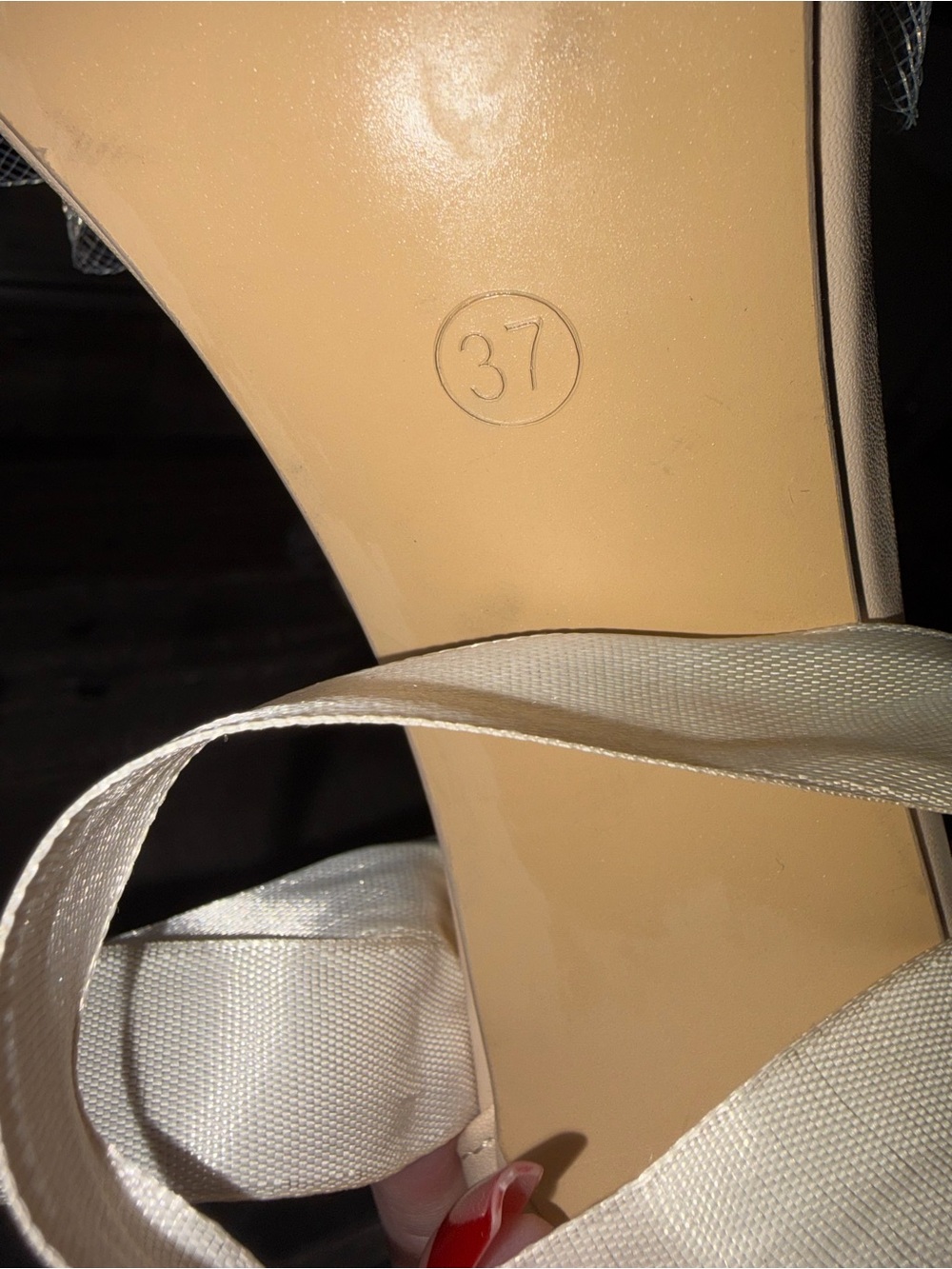 Tulle Mesh Bow Ankle Tie Stiletto Heels - Nude / Ivory - Size 37 (US 6.5) - Picture 8 of 11
